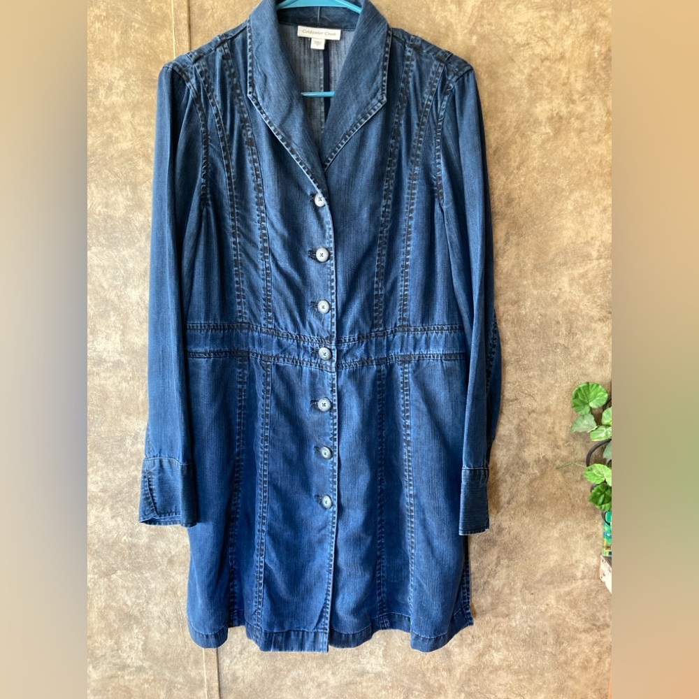 Coldwater Creek Dark Blue Denim Lyocell Long Sleeves Button Down Dress Sz 6